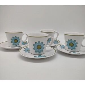 NORITAKE Progression Up-Sa Daisy Cup & Saucer Sets 4 Japan Vintage